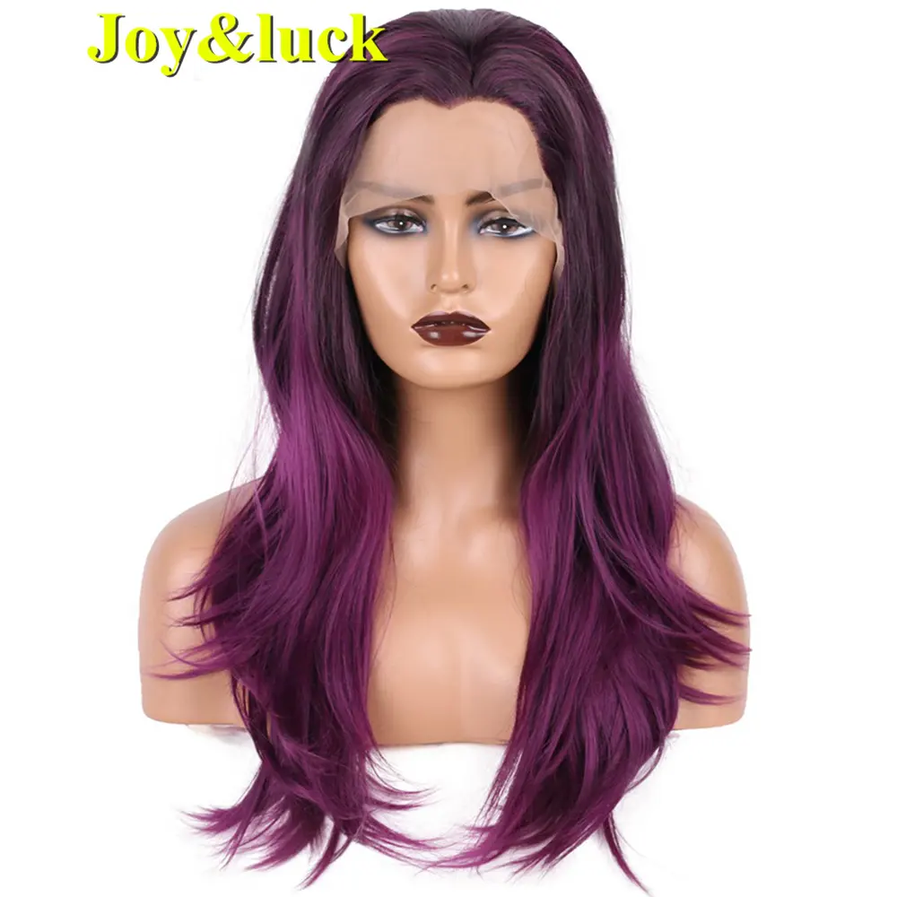 Wholesale Synthetic Lace Front Wig for Woman Long Natural Wave Black Ombre Purple Free Part Fashion Women Cosplay Wig Female