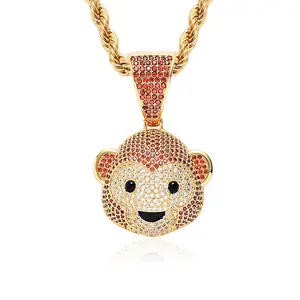 Collier avec pendentif en forme de singe, nouveau modèle européen et américain, pendentif en zircon glacé, joli Animal, cadeau, nouvelle collection