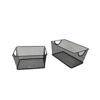 Panier de rangement en métal noir moderne DaS avec poignées, bac de rangement respirant en fil métallique pour cuisine et placard
