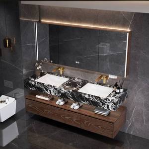 Modern hotel style intelligent lighting <b>mirror</b> rock board integrated basin bathroom cabinet - Product Image 6