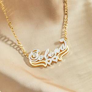 18k מצופה זהב נירוסטה שם מותאם אישית שרשרת תליון שכבה כפולה עם צבע כפול שרשרת פיגרו - Product Image 2