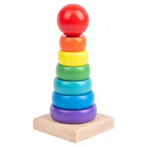 Fabrikdirektverkauf Mini-Regenbogen-Turm Farbe 8-Schichten-Ring Bausteine gestapelte Spielzeuge für das Lernen