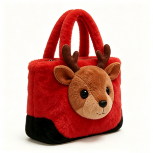 Custom Reindeer plush tote bag ,Christmas deer fuzzy handbag, 3D reindeer head plush hand tote, Holiday reindeer plush purse - Product Image 4
