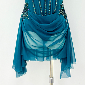 Traje de Danza Lírica Contemporánea para Niñas y Adultas, Cuello Alto con Pedrería y Malla Transparente para Actuaciones en Escenario - Product Image 4