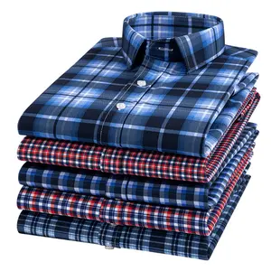 थोक पुरुषों की लंबी आस्तीन शर्ट ढीली आकस्मिक व्यवसाय औपचारिक पोशाक मुक्त लोहे के खिंचाव प्लाड शर्ट