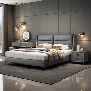 Caja de madera de lujo moderna, muebles de dormitorio, camas suaves con funda, marco de cama doble acolchado Super King, conjunto de cuero, diseño de almacenamiento - Product Image 3