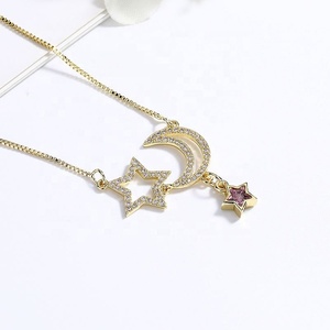 Collier tendance avec breloques en laiton, vente en gros, pendentif étoile en zircon plaqué or 18 carats, bijoux pour femmes, accessoires - Product Image 4
