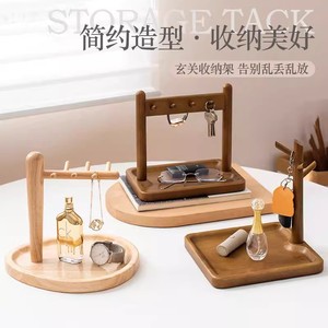 Entryway <b>storage</b> rack, key <b>storage</b>, decorative solid wood hanging rack, tabletop <b>tray</b>, small item display rack - Product Image 2