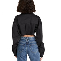 Chemise courte en dentelle noire à manches longues pour femmes avec tissu doux et respirant et design élégant et ajusté