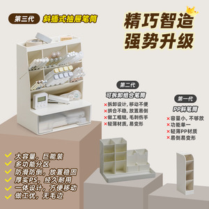 Slanted Plastic Pen Holder Square Large Capacity Desktop Storage Box Multifunctional Stationery Organizer - Product Image 4