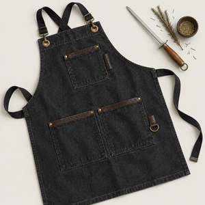 Grembiule da Cucina in Denim Lavato Vintage con Logo Personalizzato, Grembiuli con Bretelle Incrociate e Tasche Multiple per Baristi, Panettieri e Artigiani del Legno - Product Image 6