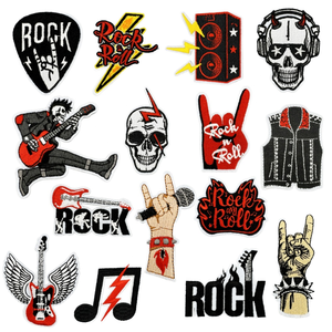 Parches Bordados Termoadhesivos con Diseño de Calavera Negra, Estilo Punk Rockero, Tema Musical de Guitarra, para Chaquetas y <span class=keywords><strong>Ropa</strong></span> - Product Image 4
