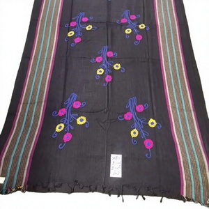 Wholesale Women Viscose Shawl Floral Vine Embroidered Stripe Border Fringe Lightweight Scarf OEM ODM Custom - Product Image 1