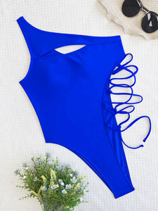 Oem หนึ่งไหล่ผ้าพันคอบิกินี่ชุดว่ายน้ําเซ็กซี่กลวงชุดว่ายน้ําตัดสูง Beachwear โลโก้ที่กําหนดเองชุดว่ายน้ําขนาดบวก - Product Image 6