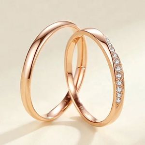 Xinfly Trendy Pure 18K Solid Rose Gold <b>Couple</b> <b>Rings</b> Au750 Real Wedding Engagement Jewelry Set for Women and Men - Product Image 4