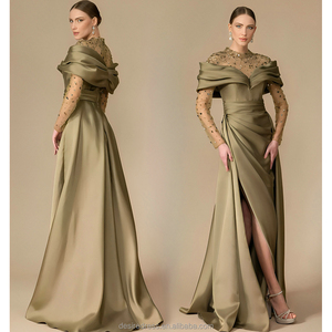 MD50096 elegante abito da sera <span class=keywords><strong>lungo</strong></span> in raso <span class=keywords><strong>verde</strong></span> <span class=keywords><strong>con</strong></span> maglia di cristallo in rilievo e grazioso abito formale a fessura per ospite di nozze di Gala - Product Image 1