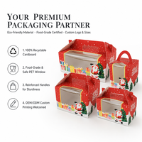 Pochettes en carton recyclables de Noël en gros avec fenêtre de présentation et poignée de transport pour l'emballage de pâtisseries à emporter