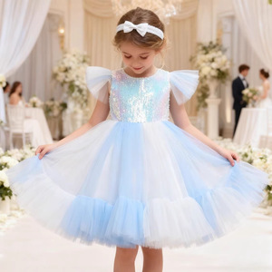 Robe de demoiselle d'honneur à paillettes pour filles, robe de princesse en tulle violet, coupe trapèze, pour spectacle de mariage - Product Image 2