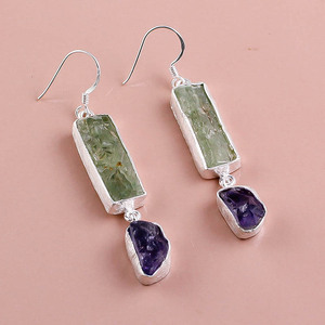 Boucles d'oreilles en argent sterling 925 avec pierres précieuses, tanzanite naturelle, bijoux en argent avec kyanite verte, bijoux en argent faits à la main - Product Image 6