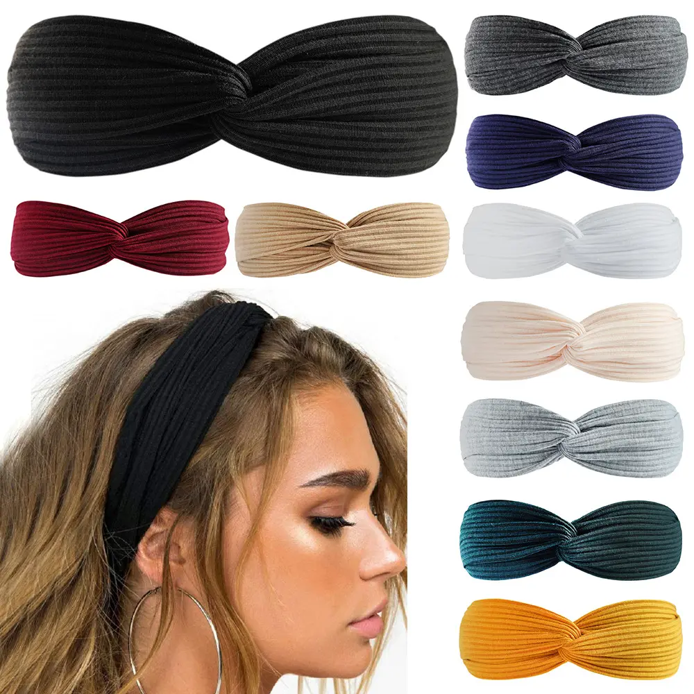 Pita Rambut Melar Boho Warna Solid Perempuan Lintas Suede Rajutan Sorban Polos Headwrap Yoga Headband Latihan Antik untuk Wanita