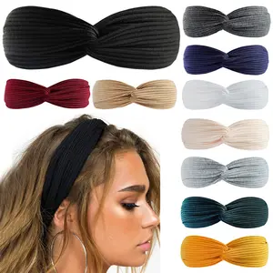 Solid Color Boho Stretchy Hair Bands Girls Cross Suede Knitted Turban Plain Headwrap Yoga Workout Vintage Headbands for Women