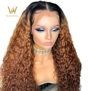 Cheap Wholesale Brazilian Curly Hair Ombre 1B 30 Transparent Lace Front Wig For Black Women 100% Human Hair In Bulk Pre Plucked