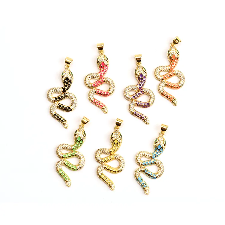Diy accesorios de joyería colorido Cz Crystal Micro Pave colgante, Cubic Zircon serpiente colgante joyería encantos