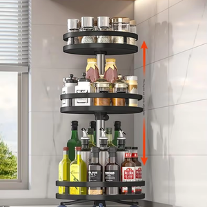 Organisateur d'épices rotatif à 360° en acier carbone, plateau de rangement antidérapant pour assaisonnements et boîtes de conserve - Rangement efficace des épices - Product Image 1