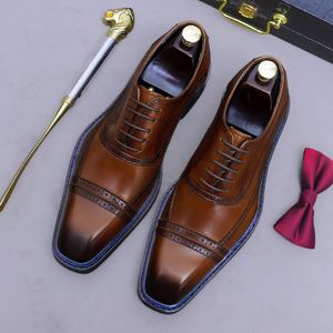 Último Modelo 2025, Zapatos Casuales de Moda para Hombre, Hechos a Mano con Cuero Genuino, Diseño Cuadrado, Otoñales, Impermeables y Antideslizantes - Product Image 1