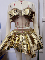 Ensemble deux pièces miroir doré : Corset et mini-jupe – Style futuriste, Alien, Showgirl, Gogo, Festival, Rave, Drag Queen – Costume de scène – Vente en gros