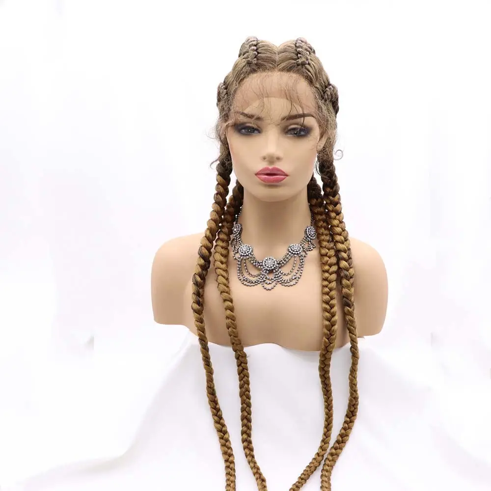 Braid Hair Wig Synthetic Hair African American Box Black Wigs Wholesale 4 Long Box Braided Lace Wigs For Black Women