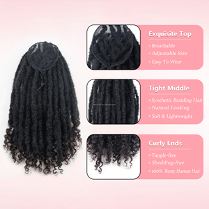 Clip con coulisse in capelli a coda di cavallo Crochet Boom Locs extension parrucchino per le donne con corpo sintetico e ricciolo di capelli umani - Product Image 5