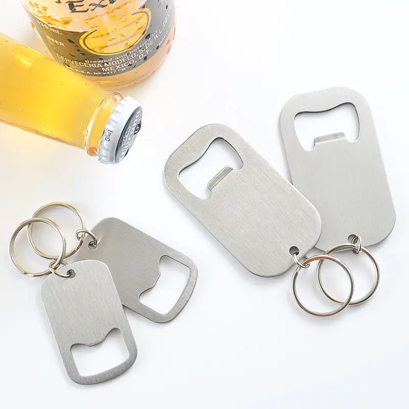 Custom Sublimation Bottle Beer Wine Opener Keychain Promotional Metal bottle Openers Gift Stainless Steel opener With metal Ring