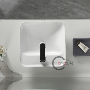 Lavabo de baño de cerámica cuadrado de diseño, de encimera, económico y moderno - Product Image 3