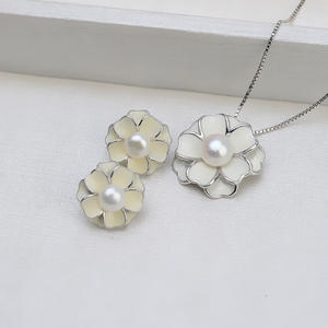 Women's Trendy Fashion <b>Jewelry</b> Set S925 Silver Drop <b>Glue</b> Earrings 9-11 Pearl Flower Shaped Pendant Ring 1281 Hollow Holder DIY - Product Image 4