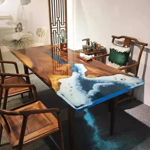 2024 YOUTAI 3D mewah khusus laut Panjang Padat atas kenari desain High End kayu ruang makan Sungai Resin meja epoksi