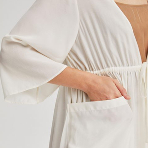 Abito Casual bianco a maniche a tre quarti abito da garza lungo a V profondo per ragazze - Product Image 5