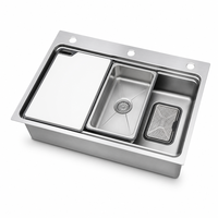 Évier multifonctionnel en acier inoxydable 304, avec gaufrage intégré à motif grain de riz, taille 6846/7546 pour cuisine