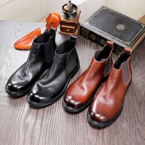 British Style Men's Retro Ankle Boots Thick Soled Genuine Leather Waterproof Breathable Summer Autumn Boots - Product Image 3