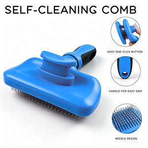 Peigne démêlant portable et autonettoyant pour animaux de compagnie (chiens, chats, lapins) en ABS, acier inoxydable et plastique TPR – Outil de toilettage sûr - Product Image 3
