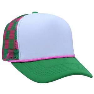 Cappello da camionista scozzese a 5 pannelli stile sportivo con fiocchi ricamati a mano e cappello da Baseball in schiuma posteriore a scacchi - Product Image 1