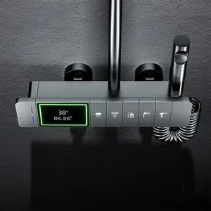 Gun Gray Digital Display Piano Shower Faucet Set With Led Light Bathroom Thermostatic 5 Functions Shower System Set