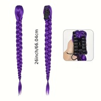 En gros Perruque queue de cheval tressée synthétique violette, tresses torsadées et tresses boxe, confectionnée à la machine, extensions de cheveux pour femmes tendance