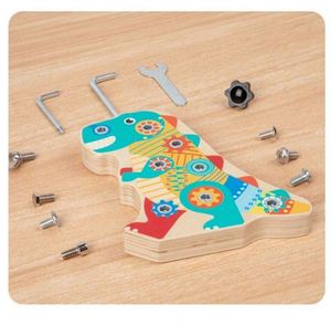 Sturdy Durable Montessori <b>Tools</b> Autism Sensory Wooden Toy Dinosaur Shape Screwdriver Board <b>Set</b> - Product Image 6