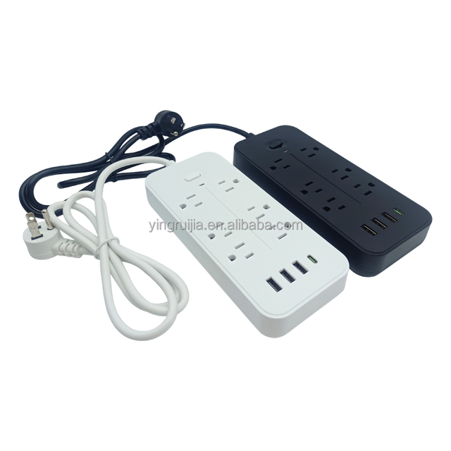 American Power Strip with Surge Protector and Overload Protection, Flat Plug Extension Cord Power Socket 6 Outlet with USB Ports