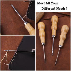 3 шт набор ручных строчильная машина дырокол для шитье обуви на заказ, деревянная ручка кожа Awl - Product Image 2