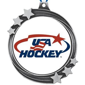 Médaille de hockey sur glace à thème 2026 Premium Sports Award avec athlète décoré d'étoiles et motif de <span class=keywords><strong>but</strong></span> pour les compétitions de tournois - Product Image 2