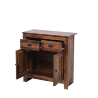 Table d'appoint rustique traditionnelle à 2 portes et 2 tiroirs, grande capacité, écologique, marron et noir, pour cuisine et maison