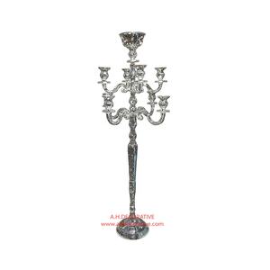 เชิงเทียนอลูมิเนียมชุบเงินทรงสูงพร้อมแขน5ชิ้นตกแต่งพื้นชุบเงินเงาและของตกแต่งงานปาร์ตี้เชิงเทียนทำมือ - Product Image 5