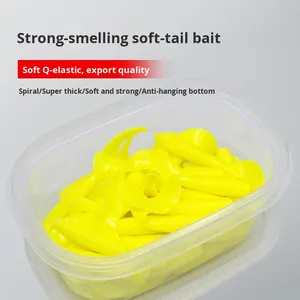 OEM 50-pezzi T-Tail Soft Worm Texas Rig esca con coda filettata in PVC esca finta con esca a testa di piombo per mandarino pesce persico - Product Image 6